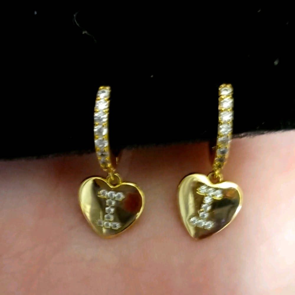 Woman hoop and dangle I heart you earrings!